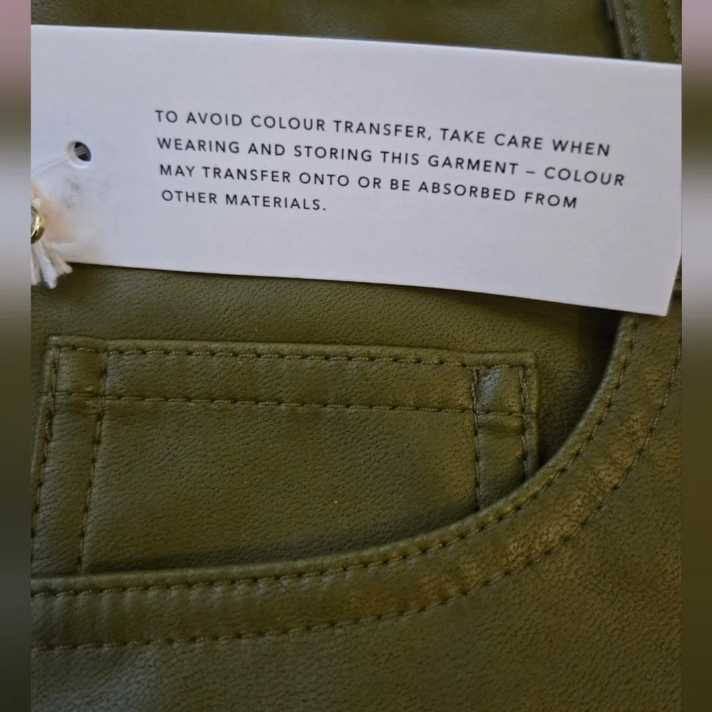 The Melina Wilfred Olive Green Avocado Women's Vegan Leather Pants Skinny Leg - Picture 6 of 9